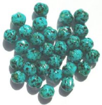 30 10mm Ruffled Round Turquoise & Black Glass Beads